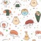 Kawaii asian food seamless pattern Funny print Characters
