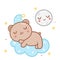 Kawaii bear vector cute cartoon on cloud with moon and star, Nursery decoration