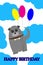 Kawaii birthday illustration. Hagu with ballons.