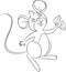 Kawaii black and white illustration of a little mouse holding a piece of cheese, in contour, perfect for children`s coloring book