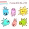 Kawaii blots. Smiling colored spots in Asian style. Vector elements for design