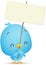 Kawaii Blue Bird holding blank sign