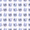 Kawaii blue cats emoji seamless pattern. Funny and cute cats.