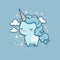 Kawaii blue sleeping unicorn with blue mane and pink horn