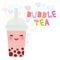 Kawaii Bubble Tea with fruits and berries. Milk Cocktails in plastic cup, tubule. Cocktail. Love heart pastel colors on white back