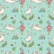 Kawaii bunny and bird seamless pattern