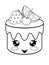 Kawaii cake with a cute smiling face. Cupcake - face with icing, strawberries, lemon and cherry. Vector linear picture for colorin