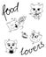 Kawaii cartoon cats eat delivery fast food, sushi, pizza, cake, wok, food delivery, cute pets food lovers