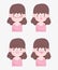 Kawaii cartoon faces cute brunette little girl expressions