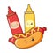 kawaii cartoon hot dog sauces