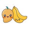 kawaii cartoon mango and bananas fruits