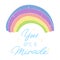 Kawaii cartoon rainbow, with cute lovely handwritten text, editable vector illustration for decoration, t shirt print