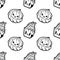 Kawaii cartoon style doodle characters, funny seamless pattern. Emoticon face icon. Hand drawn black ink illustration isolated on