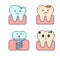 Kawaii cartoon teeth with emotions positive or negative