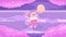 Kawaii cat with balloon watching clouds cute chill lo fi wallpaper