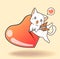 Kawaii cat character is hugging the arrow which is sticking jelly heart