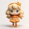Kawaii Charm: 8k 3d Orange Doll With Tan Outfit And Bow