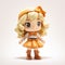 Kawaii Chic 3d Modeling Toy: High Detailed Blonde Girl With Brown And Orange