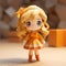 Kawaii Chic Orange Figure: Anime-inspired 3d Model With Golden Light