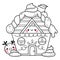 Kawaii christmas gingerbread house coloring page for kids. Cartoon vector illustration