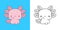 Kawaii Clipart Axolotl Illustration and For Coloring Page. Funny Kawaii Animal.