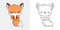 Kawaii Clipart Fox Illustration and For Coloring Page. Funny Kawaii Forest Animal.