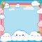 kawaii cloud border with rainbow and flowers