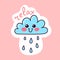 Kawaii cloud sticker. Cute doodle with text relax. Sticker with white contour for planner, scrapbooking. Hand drawn vector