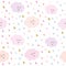 Kawaii clouds and drops seamless pattern background in pastel pink and glitter. Cute cartoon characters.