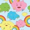 Kawaii clouds seamless light pattern