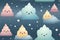 kawaii clouds and stars in the night sky