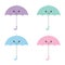 Kawaii Colored umbrellas. Vector illustration, flat cartoon style. Cute parasol