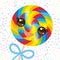 Kawaii colorful candy lollipop with bow, spiral candy cane. Candy on stick with twisted design with pink cheeks and winking eyes,