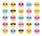 Kawaii colorful emoticons vector set. Smileys chibi emoticon cute characters with expressions of happy, smiling, friendly.