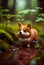 Kawaii corgi dog toy lost in a forest with a rain background. AI Generative