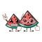 Kawaii couple delicious watermelon fruit