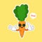 Kawaii and Cute carrot emoji character isolated on color background. Kawaii style fresh funny orange carrot and speach bubble