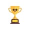 Kawaii and Cute Gold Trophy Vector Icon Illustration. Golden Goblet With Kawaii Face Sport Icon Concept White Isolated. Flat