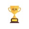 Kawaii and Cute Gold Trophy Vector Icon Illustration. Golden Goblet With Kawaii Face Sport Icon Concept White Isolated. Flat