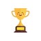 Kawaii and Cute Gold Trophy Vector Icon Illustration. Golden Goblet With Kawaii Face Sport Icon Concept White Isolated. Flat