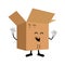 Kawaii cute illustration of cardboard box, happy eco friendly cheering cartoon character.