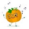 Kawaii cute pumpkin vegetable cartoon character in glasses dances to music. Logo, template, design. Vector illustration, a flat