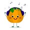 Kawaii cute pumpkin vegetable character in cartoon style listening to music with headphones. Logo, template, design. illustration