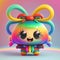 Kawaii cute rainbow spider girl with big eyes on a gradiant background. 3D Illustration