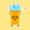 kawaii and cute Recycle Bin Cartoon Mascot Character Full With plastic Garbage . Vector Illustration Isolated On color Background