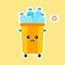 kawaii and cute Recycle Bin Cartoon Mascot Character Full With plastic Garbage . Vector Illustration Isolated On color Background