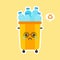 kawaii and cute Recycle Bin Cartoon Mascot Character Full With plastic Garbage . Vector Illustration Isolated On color Background