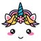 Kawaii cute unicorn face rainbow pastel color with flower