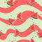 Kawaii, Cute, watermelon cartoon, emoji seamless pattern with a wavy background