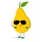 Kawaii cute yellow pear fruit character in the style of a cartoon in sunglasses. Logo, template, design. Vector illustration, a